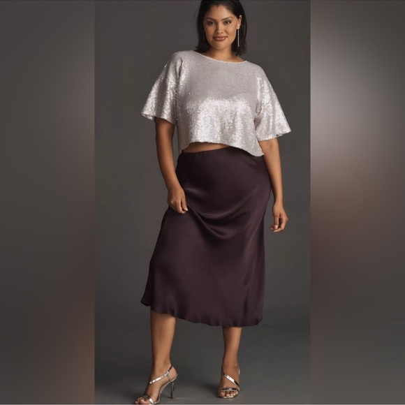 Anthropologie by Anthropologie Sequin Cropped Tee Grey Size XL - Picture 3 of 11